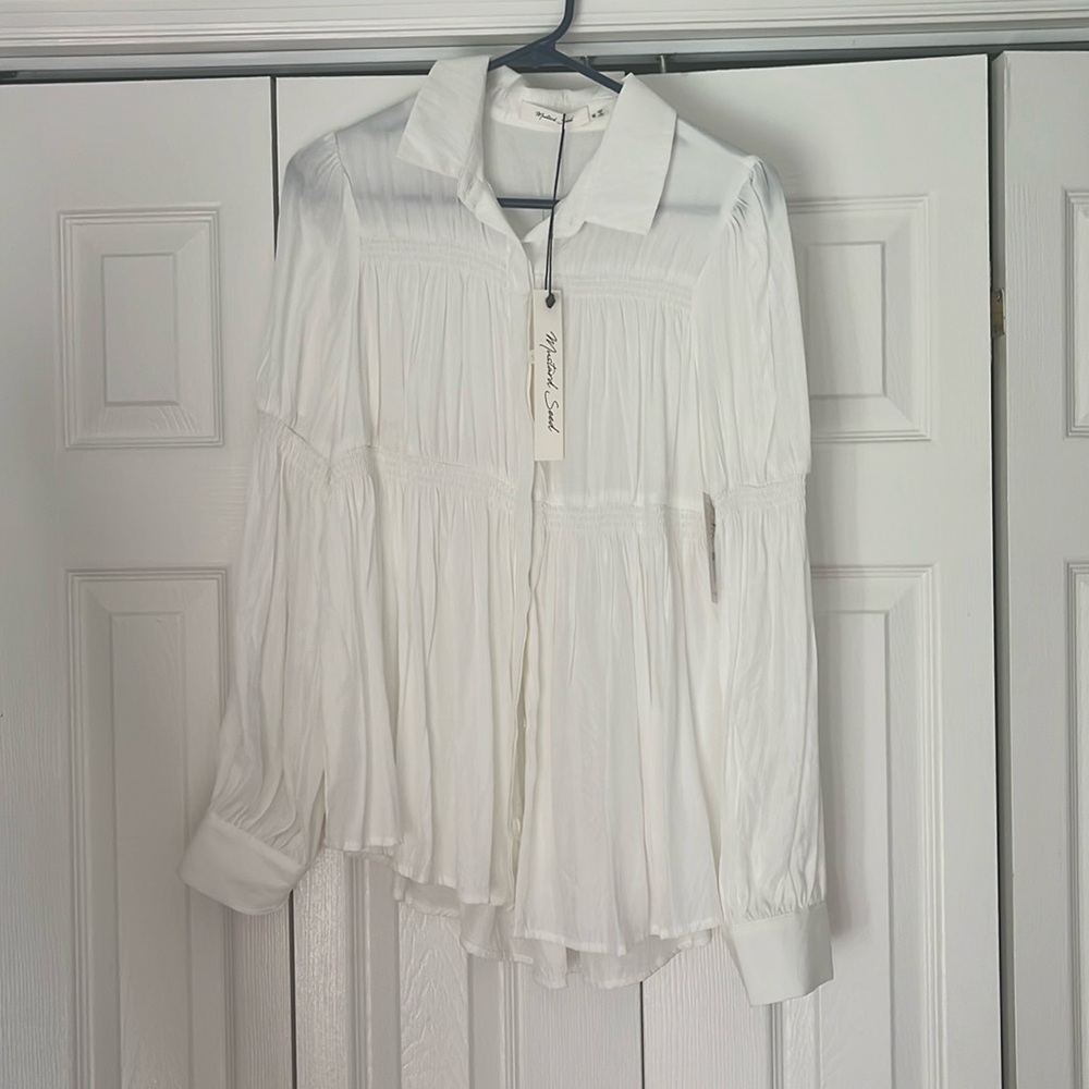 White button up baby doll shirt